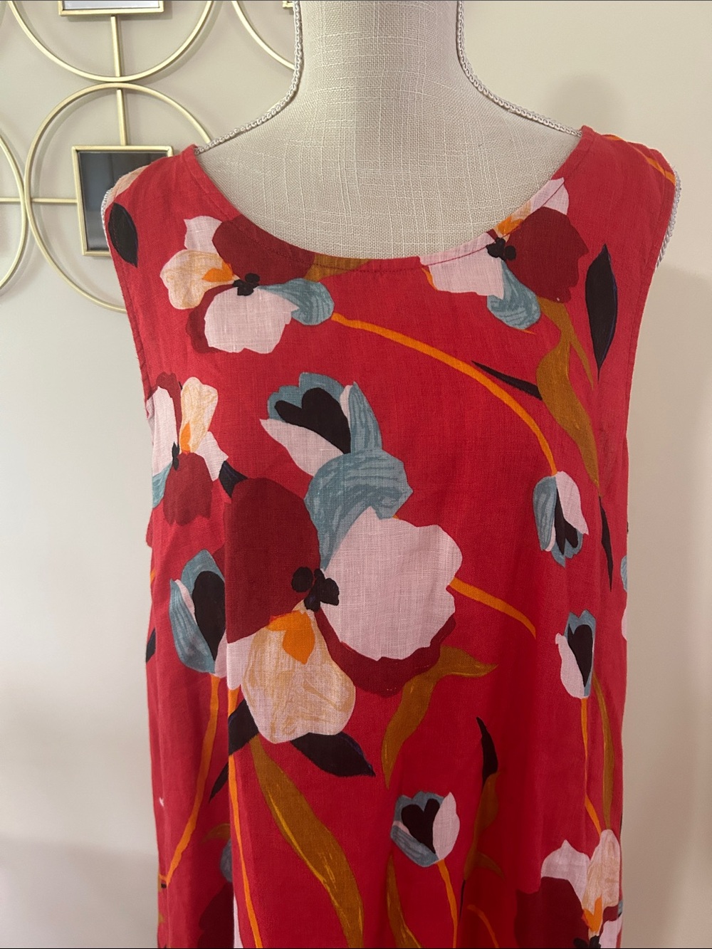 Sigrid Olsen Orange red tropical Island Floral 100% Linen dress knee high sizeXL - Picture 4 of 13